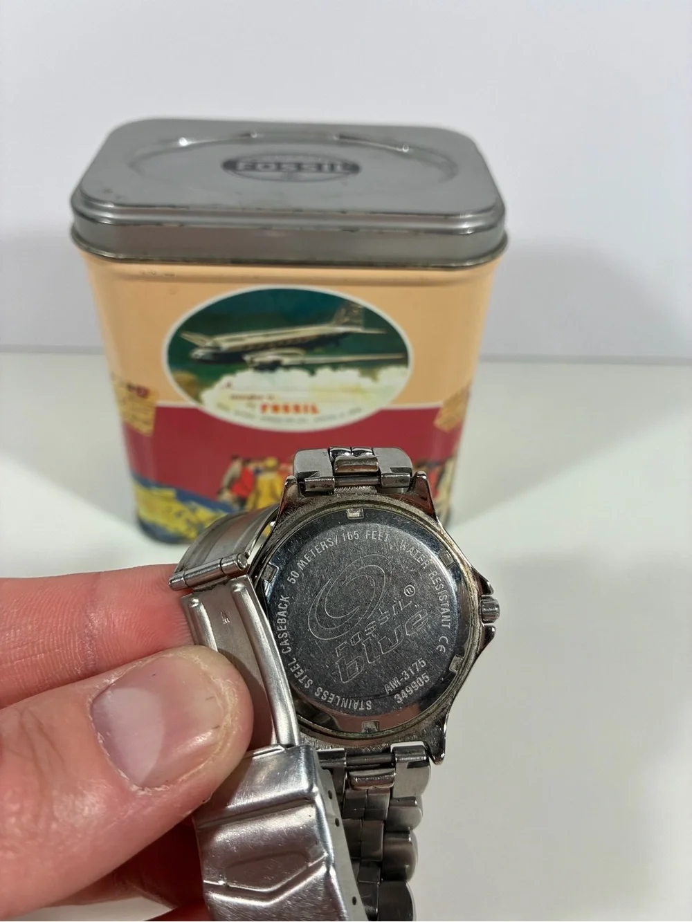 FOSSIL Blue AM-3175 Stainless Steel Quartz Analog Men's Watch Vintage Waterproof